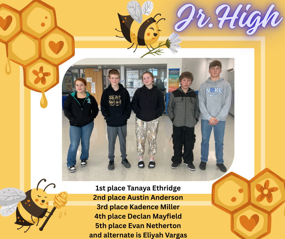 a flyer picturing the junior high spelling bee winners
