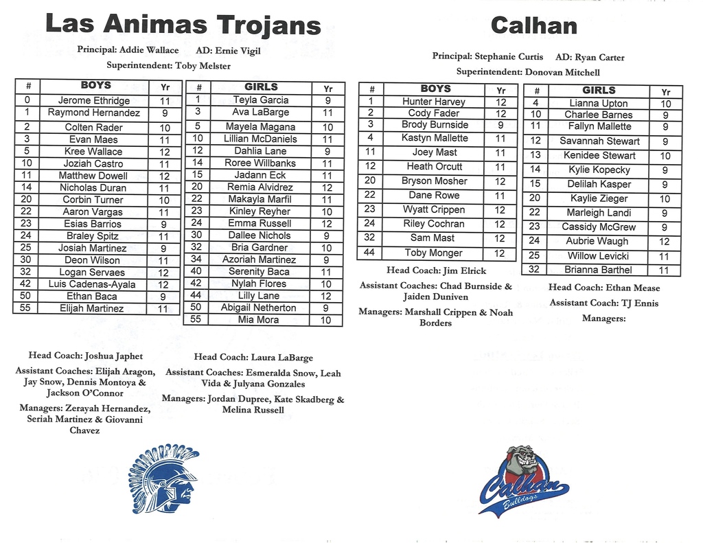 HS Basketbal program for Feb 7