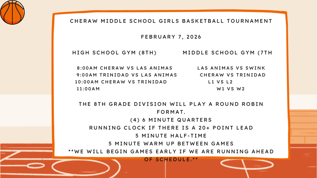 JH girls basketball tournament info for Cheraw on Feb 7