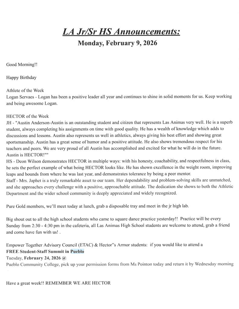 JH/HS Announcements 