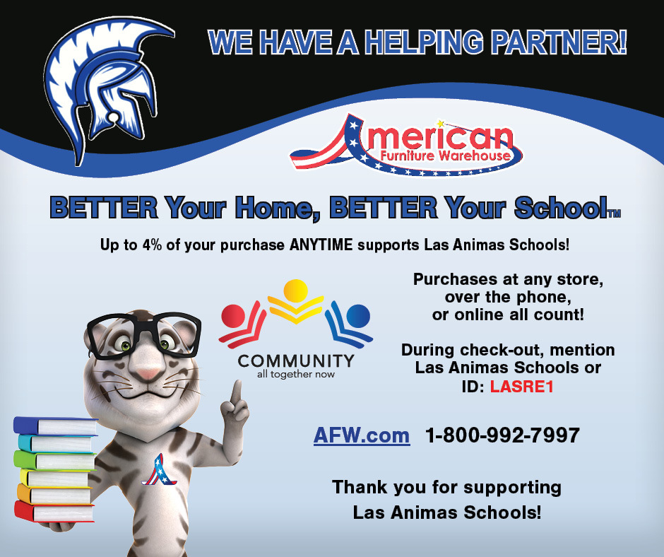 American Furniture Warehouse flyer about donating back to our school