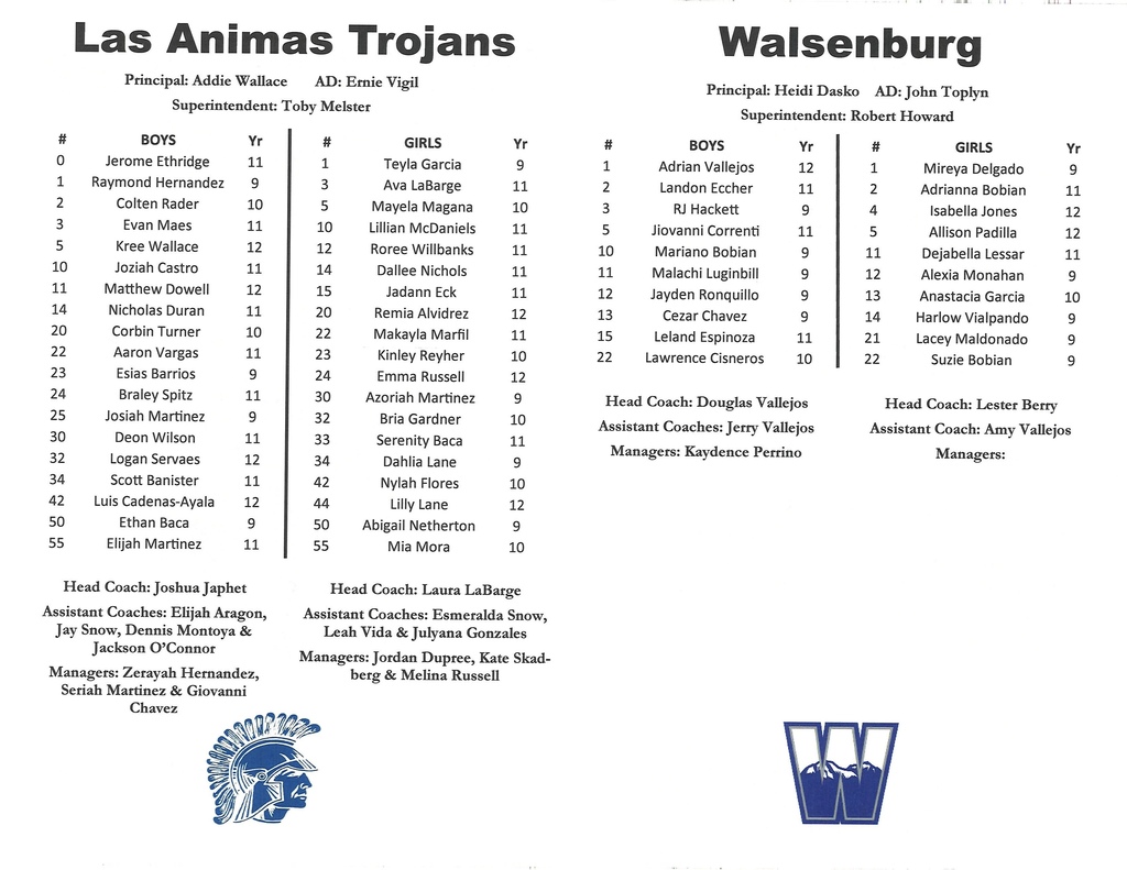 HS BB program for 2/23 vs Wallenberg