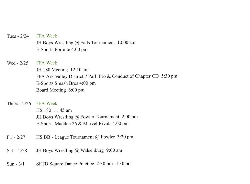 JH/HS 2/23 Announcements