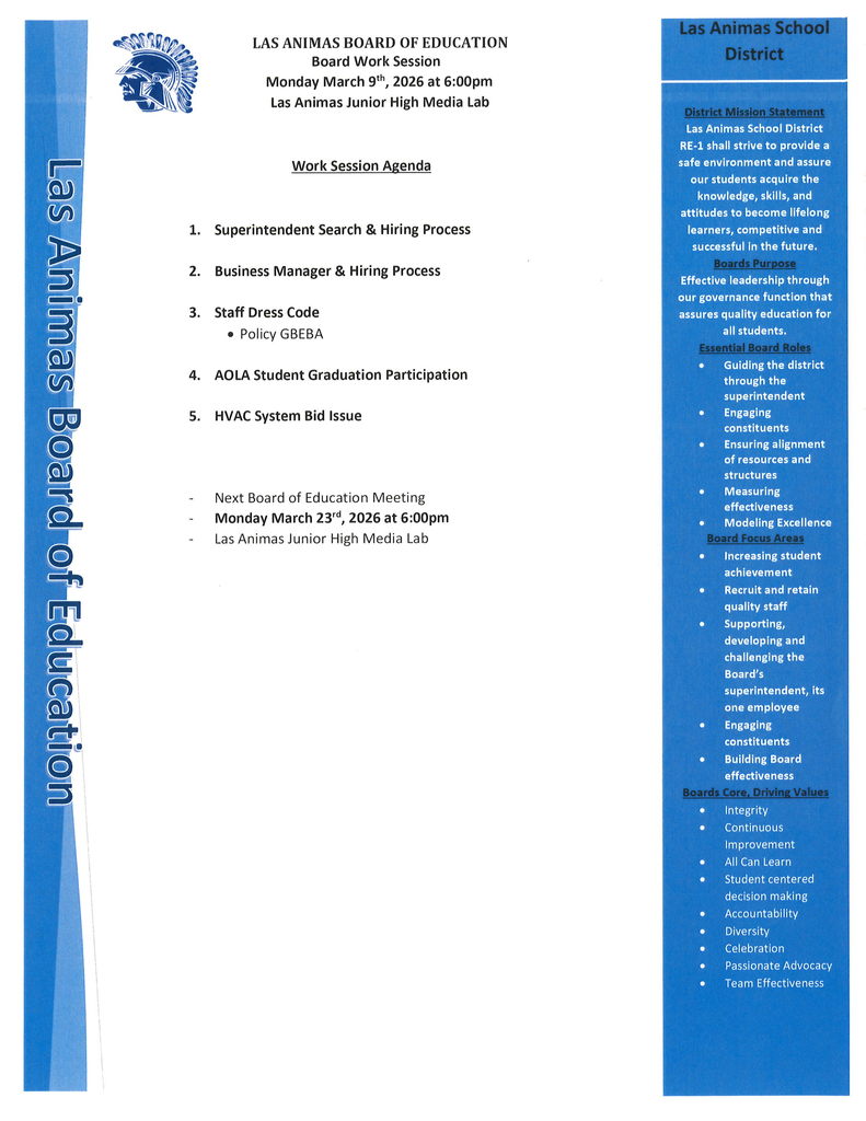 LASD board agenda for a work session