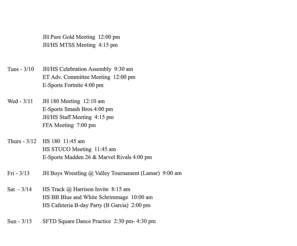 3/9 JH/HS anouncements 