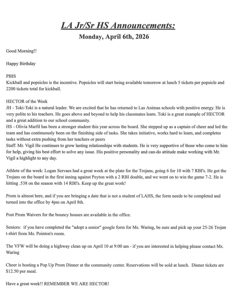JH/HS Announcements 