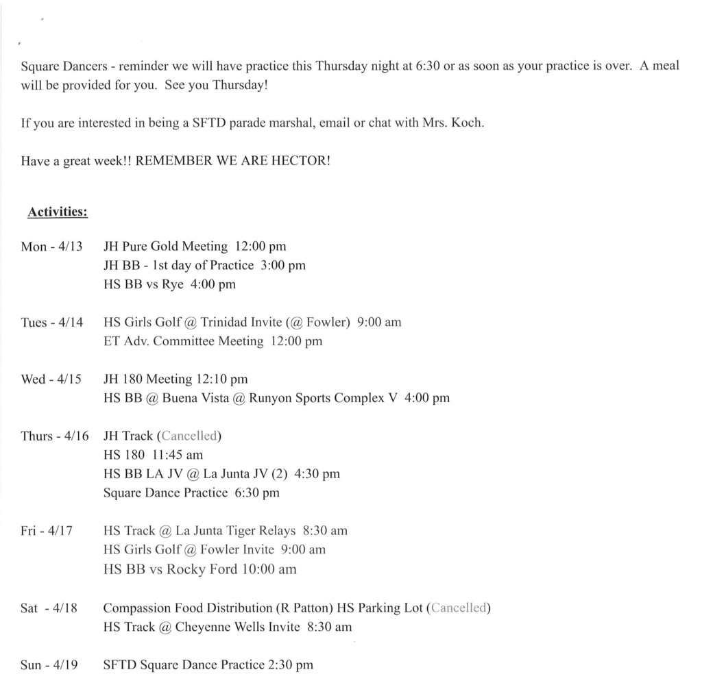 4/13 JH/HS Announcements