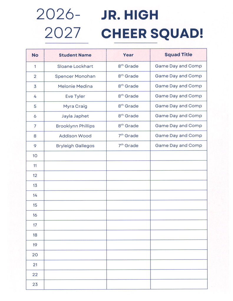 Cheer squad announcement
