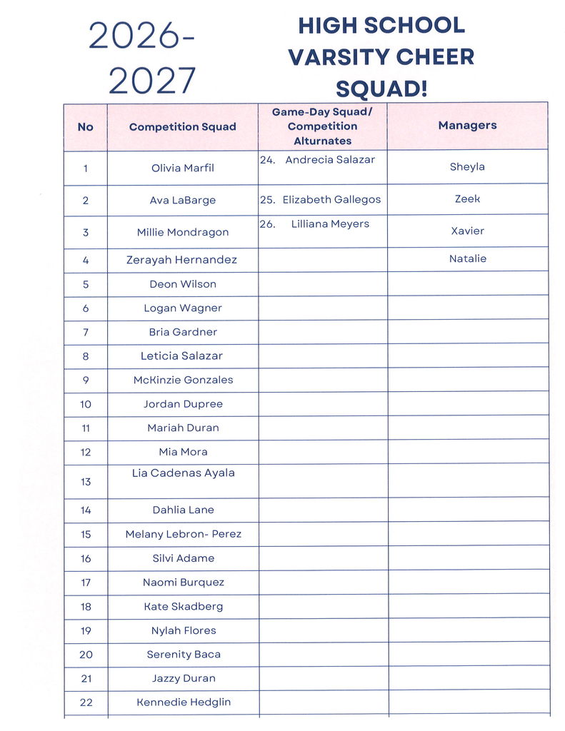Cheer squad announcement