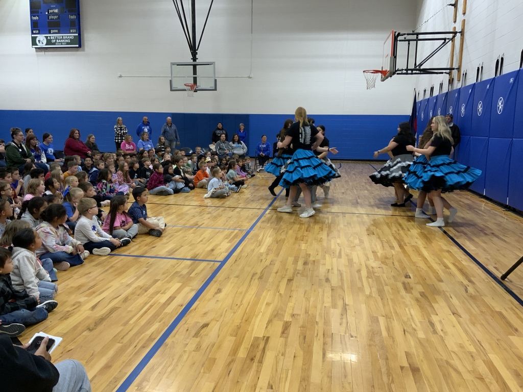 HS Square dancers at elementary assembly 