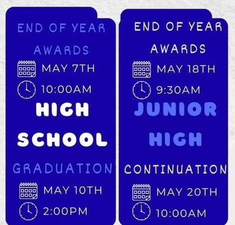 JH & HS End of Year dates of celebrations 