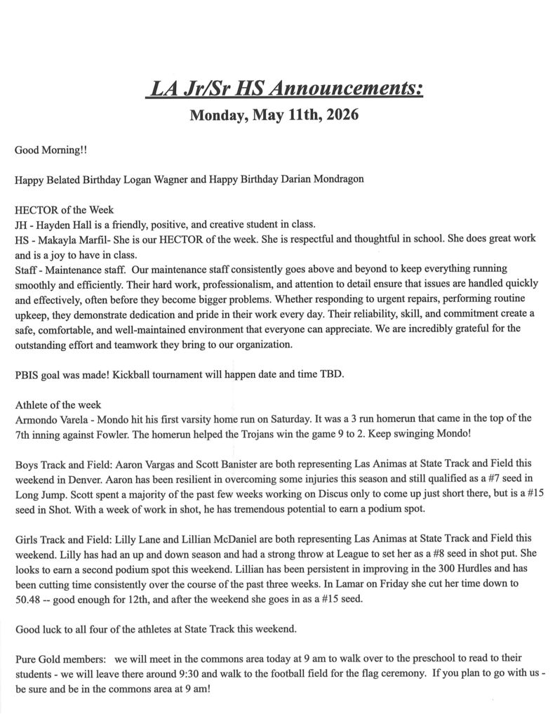 JH/HS announcements