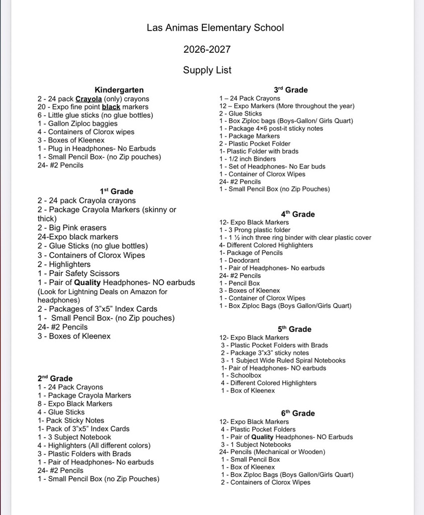 LAES school supply list