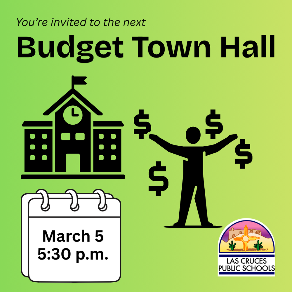 green graphic with budget town hall information