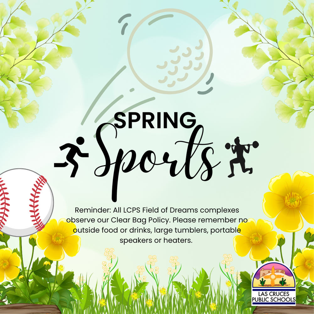 spring graphic with yellow flowers and spring sports icons