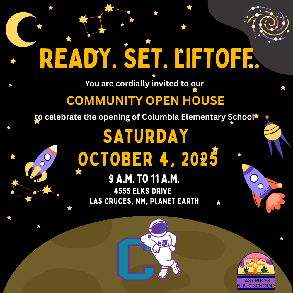 space-themed invitation to Columbia open house for the community