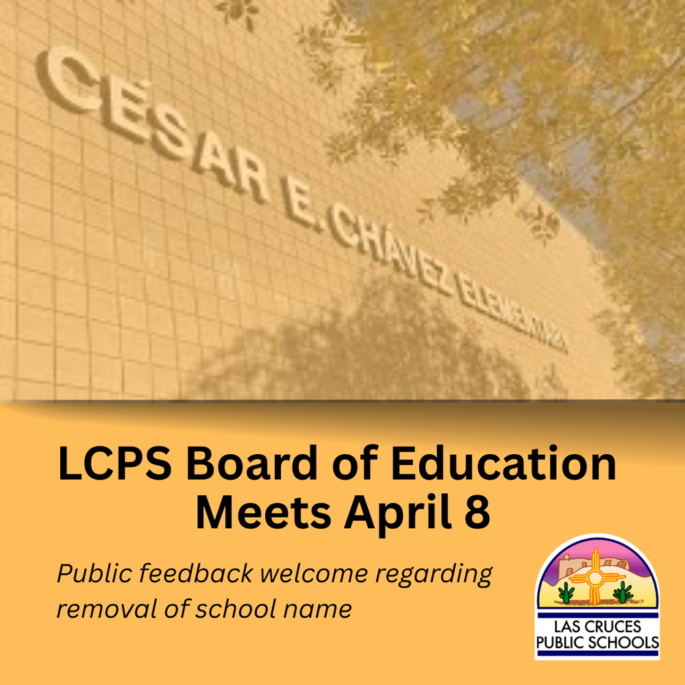 orange graphic with Cesar Chavez Elementary in background