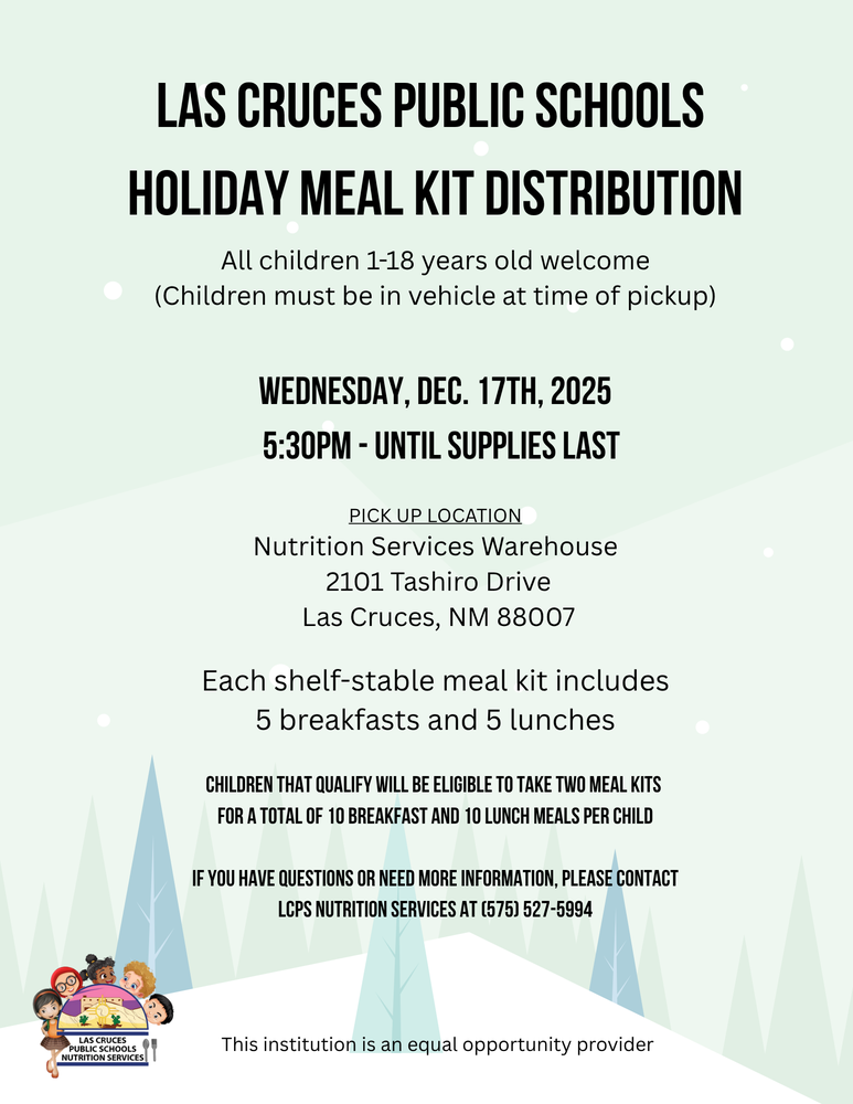mint green flyer with information on holiday meal kit distribution date