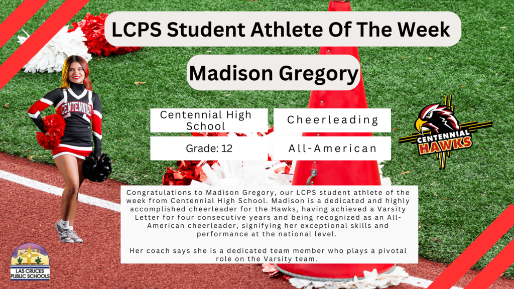 Congratulations to Madison Gregory, our LCPS student athletes of the week from Centennial High School.