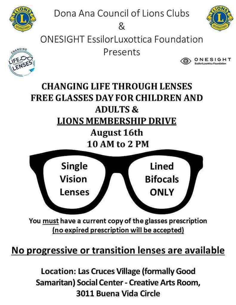 poster on white background with information on the Lion's Club free glasses day