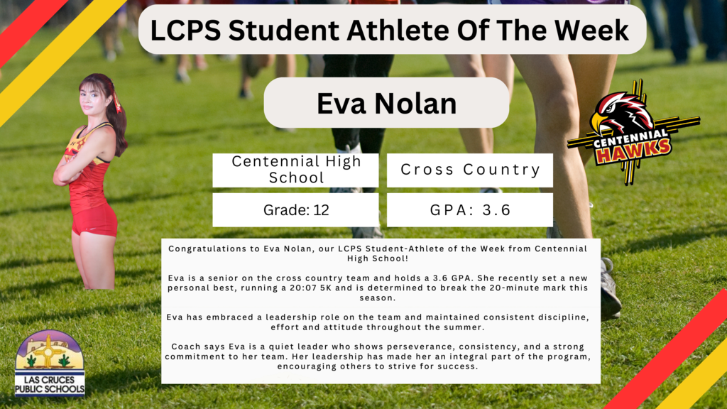 Congratulations to Eva Nolan, our LCPS Student-Athlete of the Week from Centennial High School!