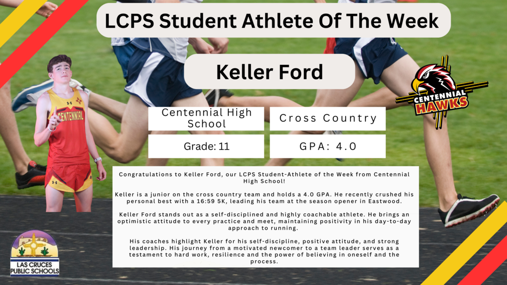 Congratulations to Keller Ford, our LCPS Student-Athlete of the Week from Centennial High School!