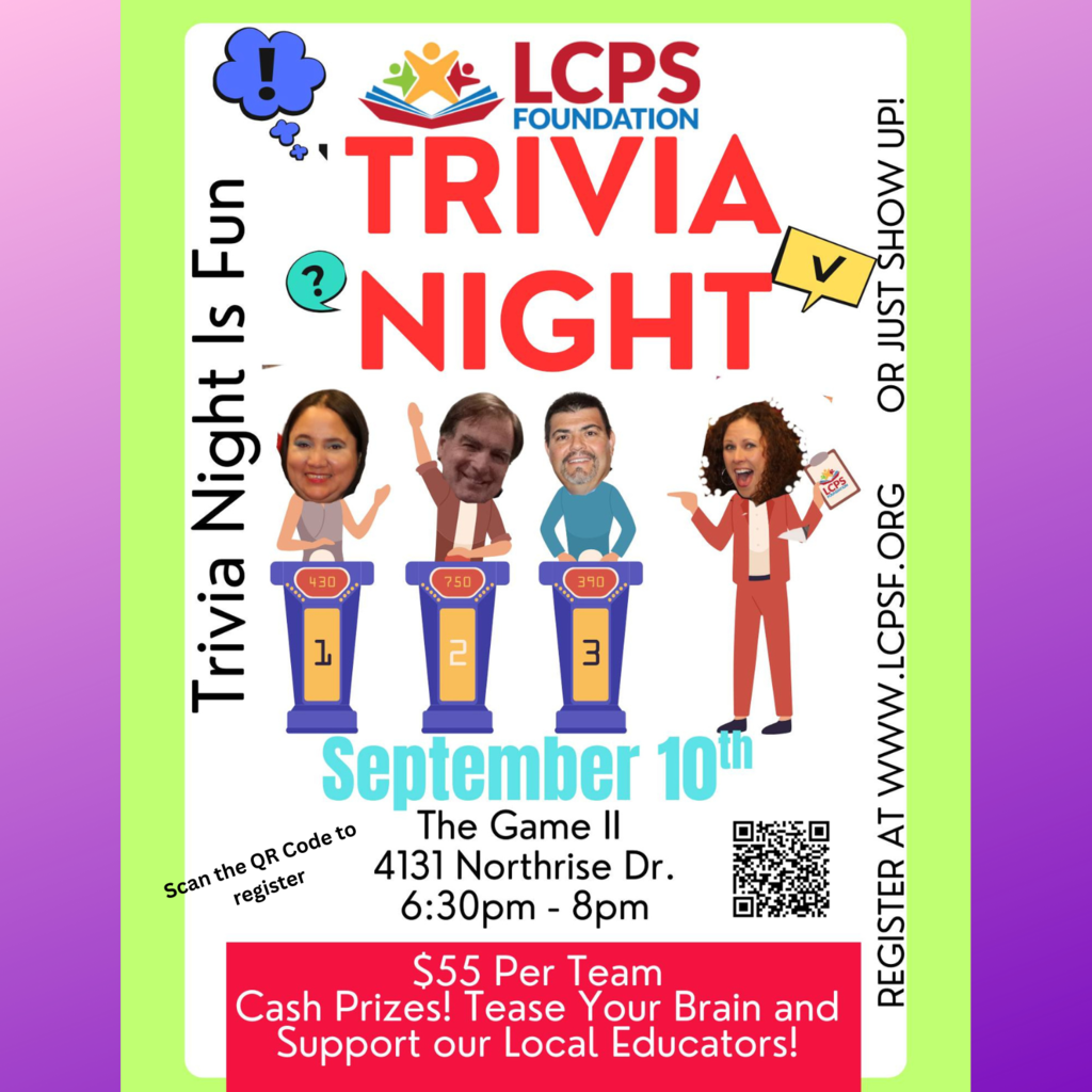 Join Us for Trivia Night!  Support Las Cruces Public Schools while having a blast tomorrow Sept. 10 at The Game II at 6:30pm. Registration is $55 per team (3–5 people per team).