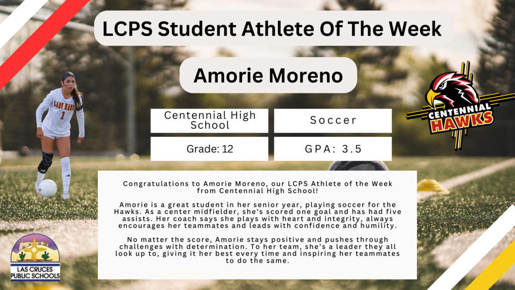Congratulations to Amorie Moreno, LCPS Athlete of the Week from Centennial High!