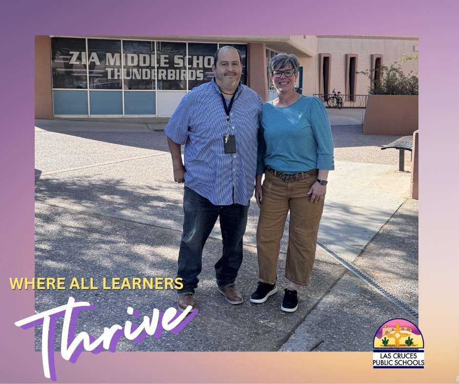 Meet Mr. Adrian Gaytan, computer science and ENLACE teacher at Zia Middle School! Mr. Gaytan, seen here with Zia Principal Tisha Apodaca, truly goes the extra mile to serve his students and community. 