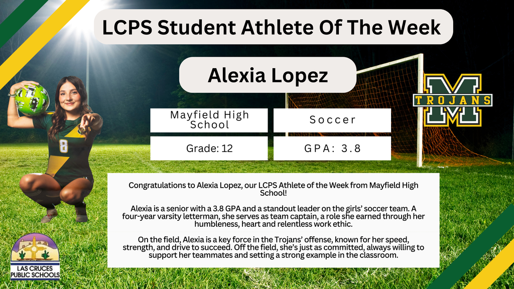 Congrats to Alexia Lopez, our LCPS Athlete of the Week from Mayfield High!