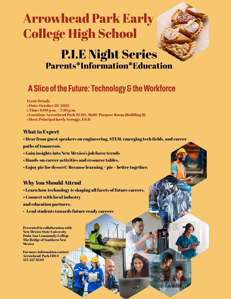 Attention Parents! You're invited to an Informational Education Night at Arrowhead Park Early College High School on October 29, from 6:00 PM to 7:30 PM.