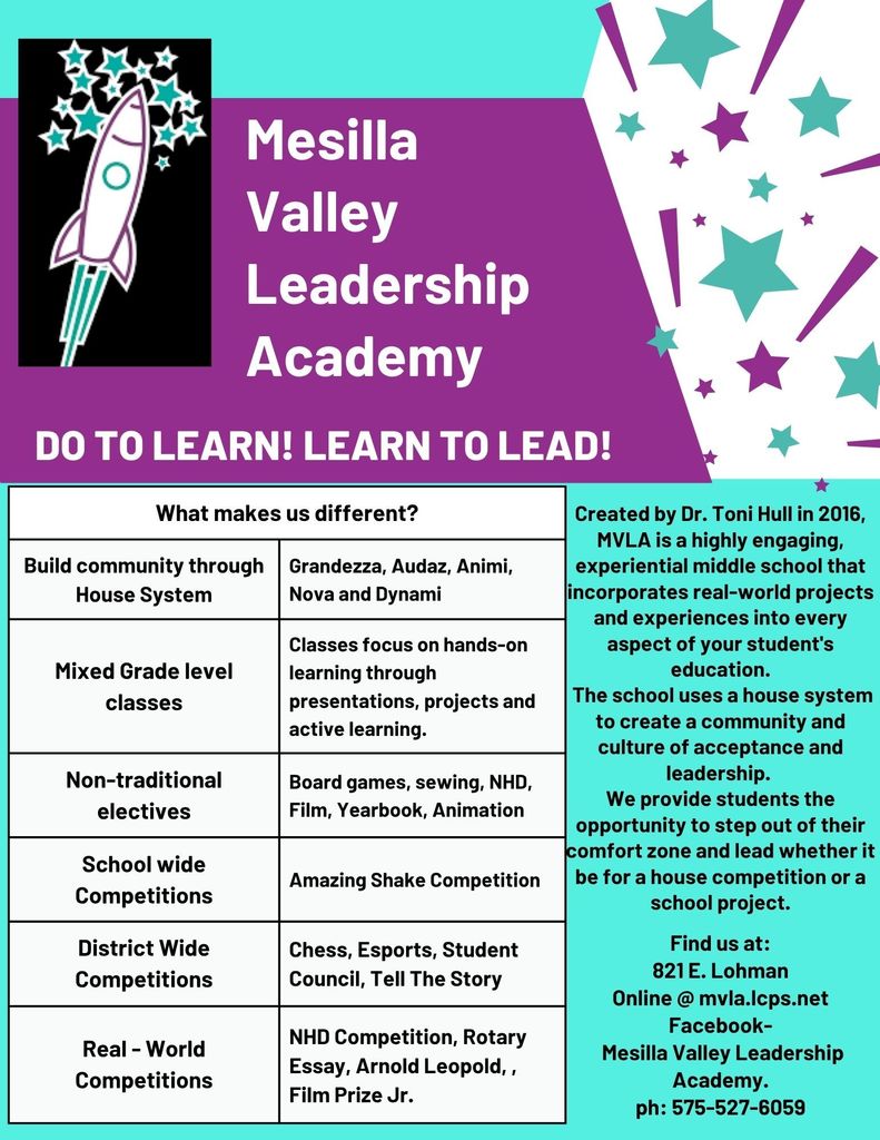Flyer describing Mesilla Valley Leadership Academy