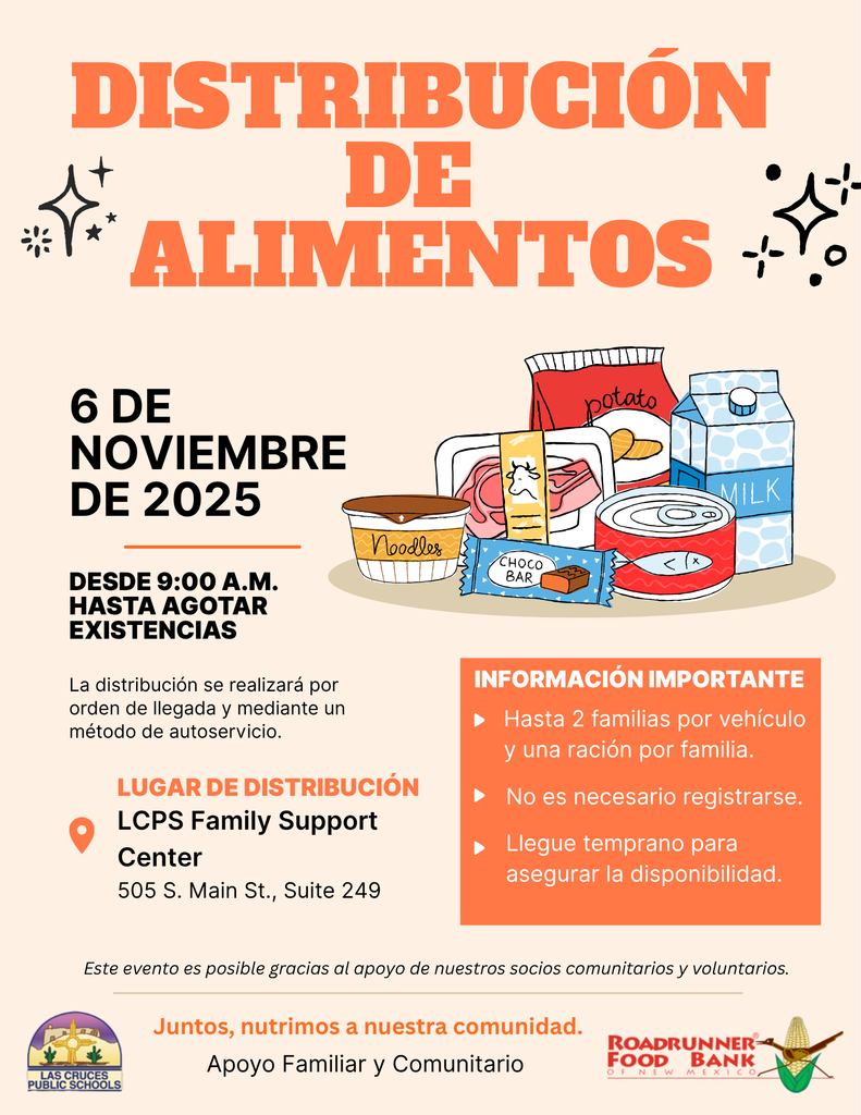 The next food drive will take place on Thursday, November 6, at 9:00 a.m. at the LCPS Family Support Center. 