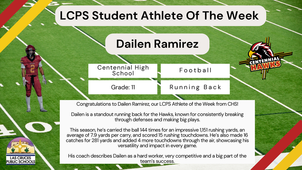 Congratulations to Dailen Ramirez, our LCPS Athlete of the Week from CHS!