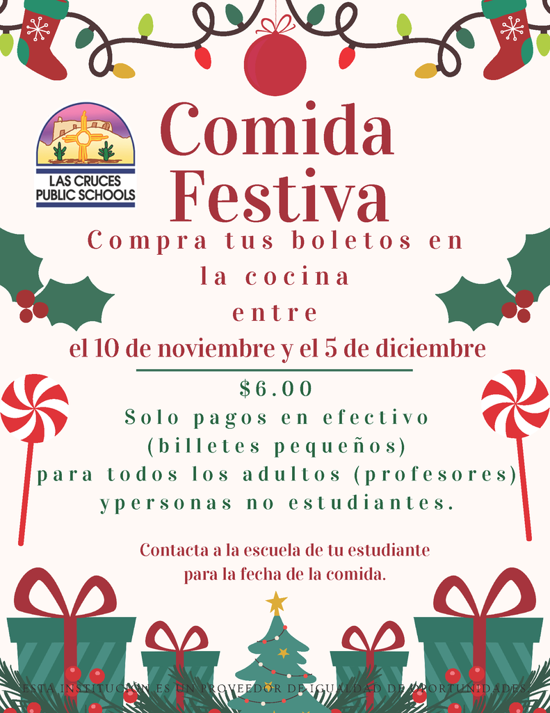 ¡Acompañe a su hijo(a) a una Festiva Comida Navideña en la Escuela!