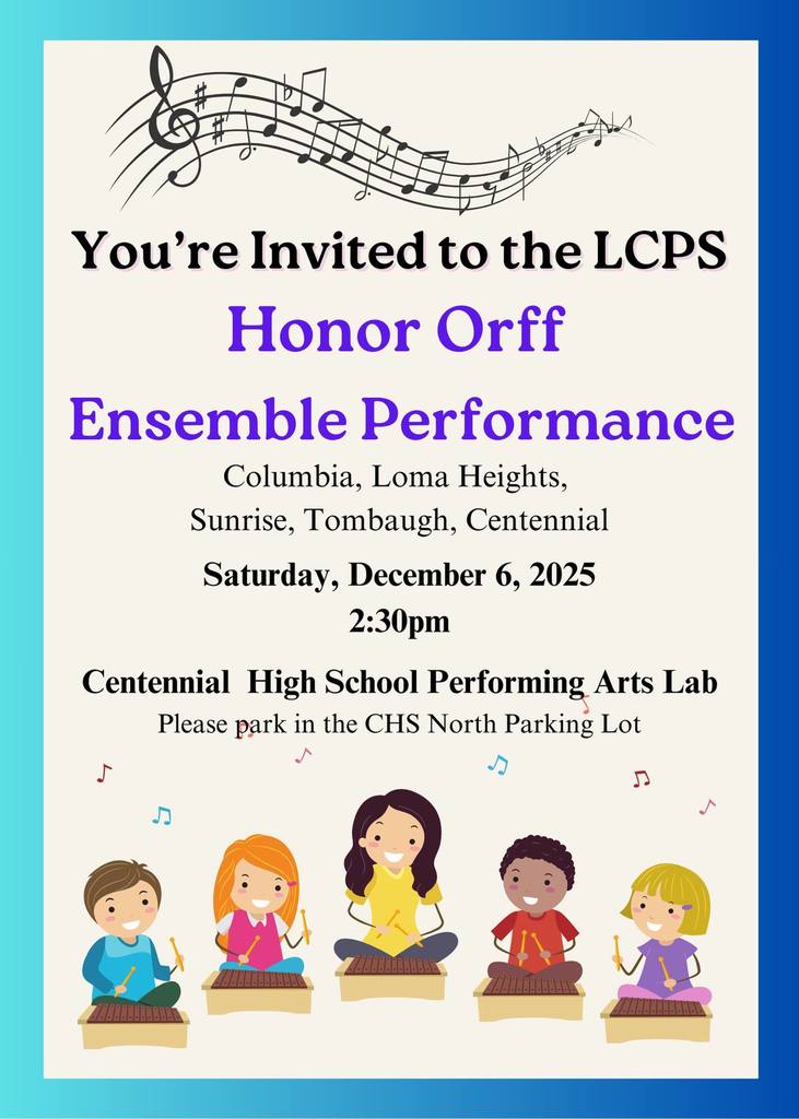 Please join us tomorrow for our first annual Las Cruces Public Schools Honor Orff Ensemble Performance featuring elementary music students from Columbia, Loma Heights, Sunrise, Tombaugh, and Centennial HS Percussion. 