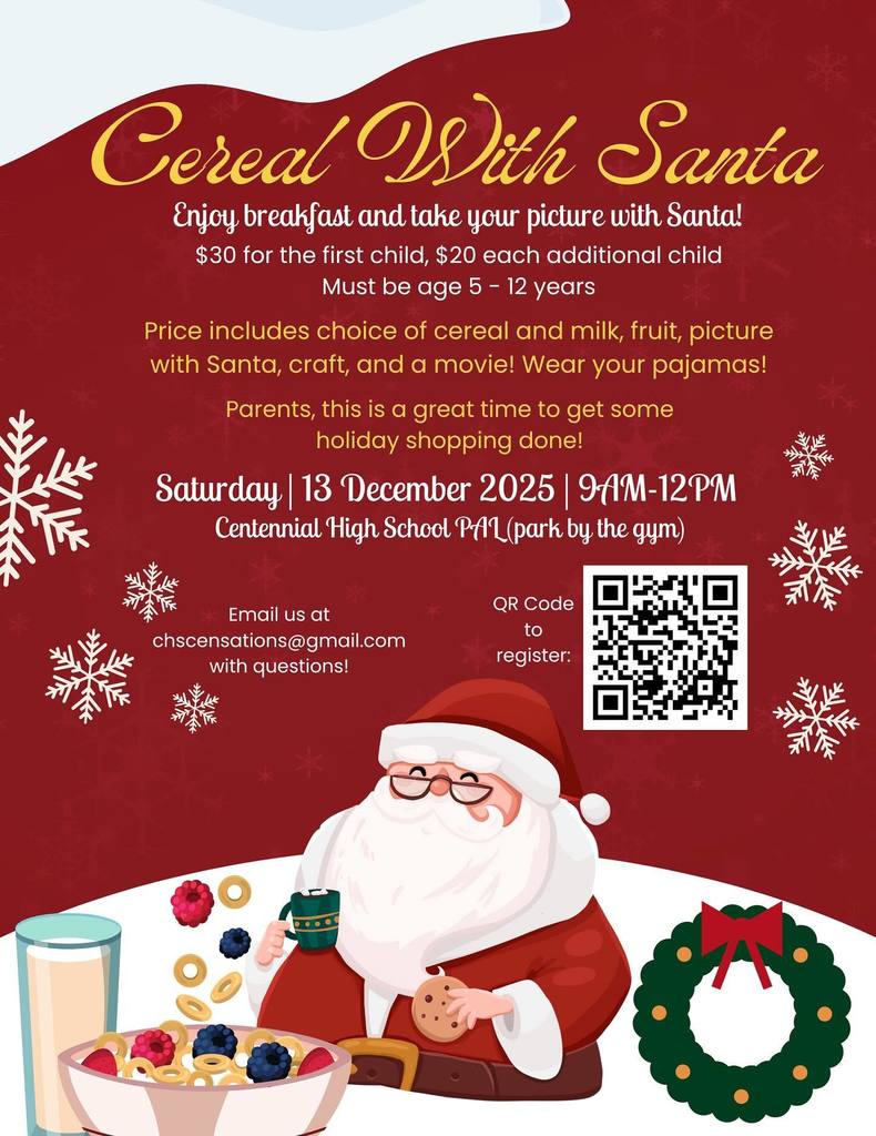 red graphic with QR code to Centennial pom fundraiser