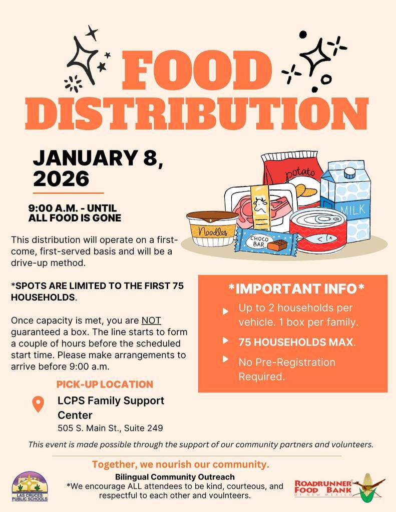 The LCPS food distribution will be starting at 9am today in front of the LCPS Family Support Center at the Dr. Karen M. Trujillo Administration Complex