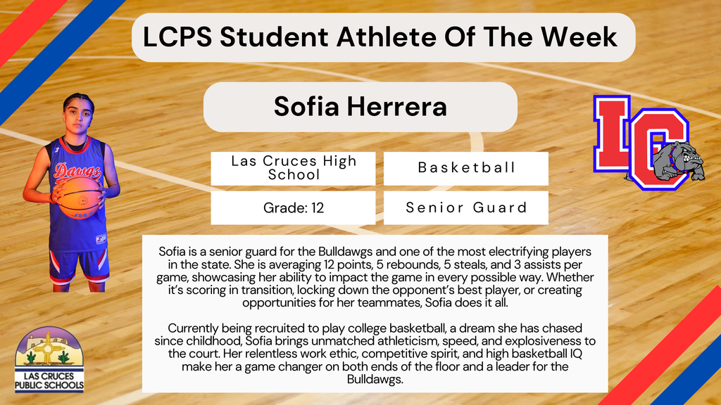 Congratulations to Sofia Herrera, our LCPS Athlete of the Week from Las Cruces High School! 