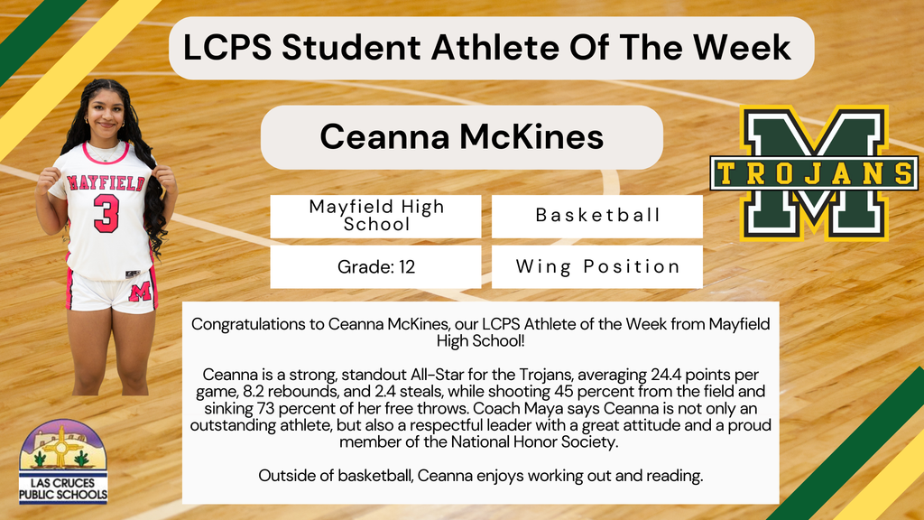 Congrats to Ceanna McKines, our LCPS Athlete of the Week from Mayfield HS!