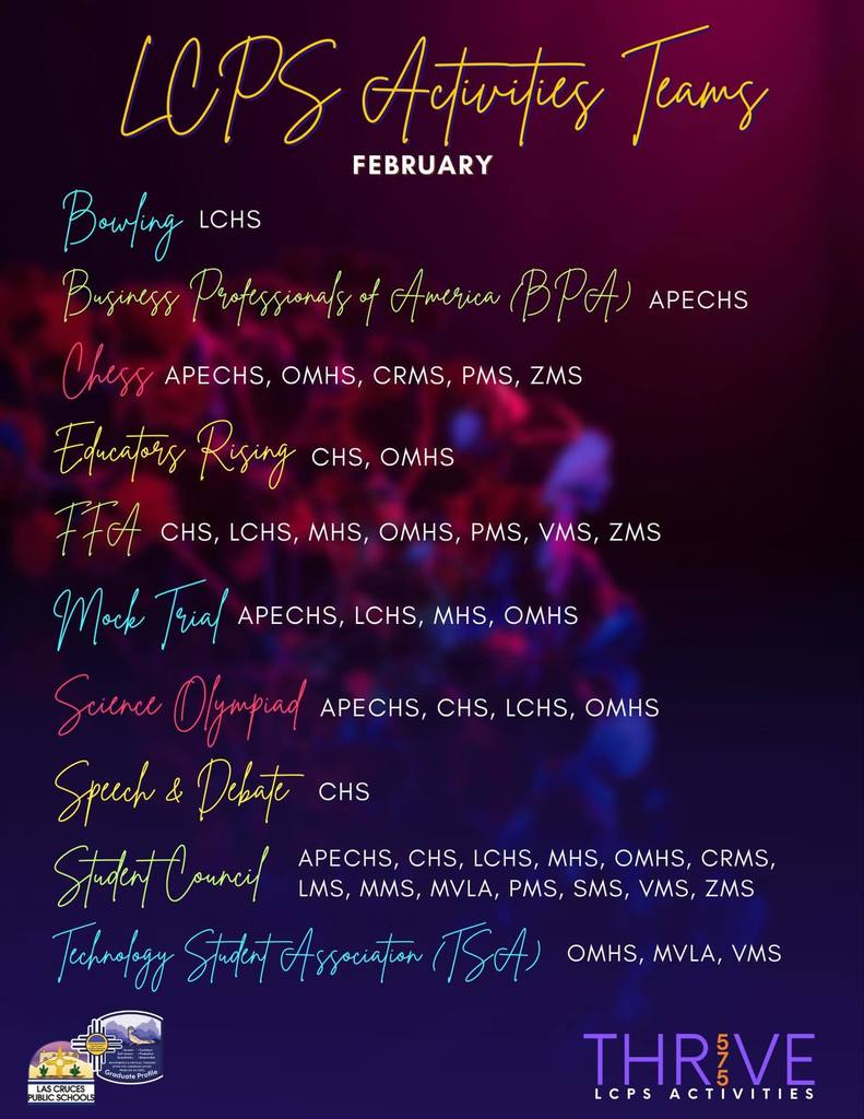 February kicks off championship season for our LCPS Activities teams! Wishing every student the best of luck as they represent their schools with pride.