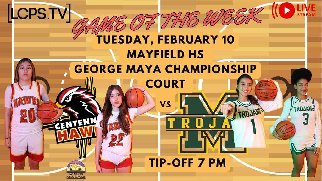 the Lady Trojans tip off against the Lady Hawks at Mayfield High School’s George Maya Championship Court