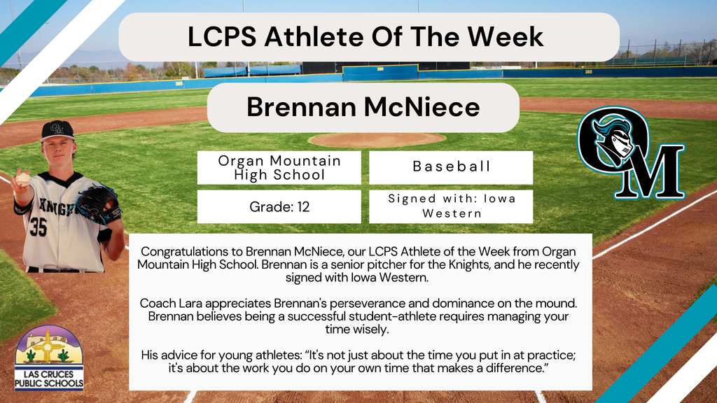 Congrats to Brennan McNiece, our LCPS Athlete of the Week from Organ Mountain HS