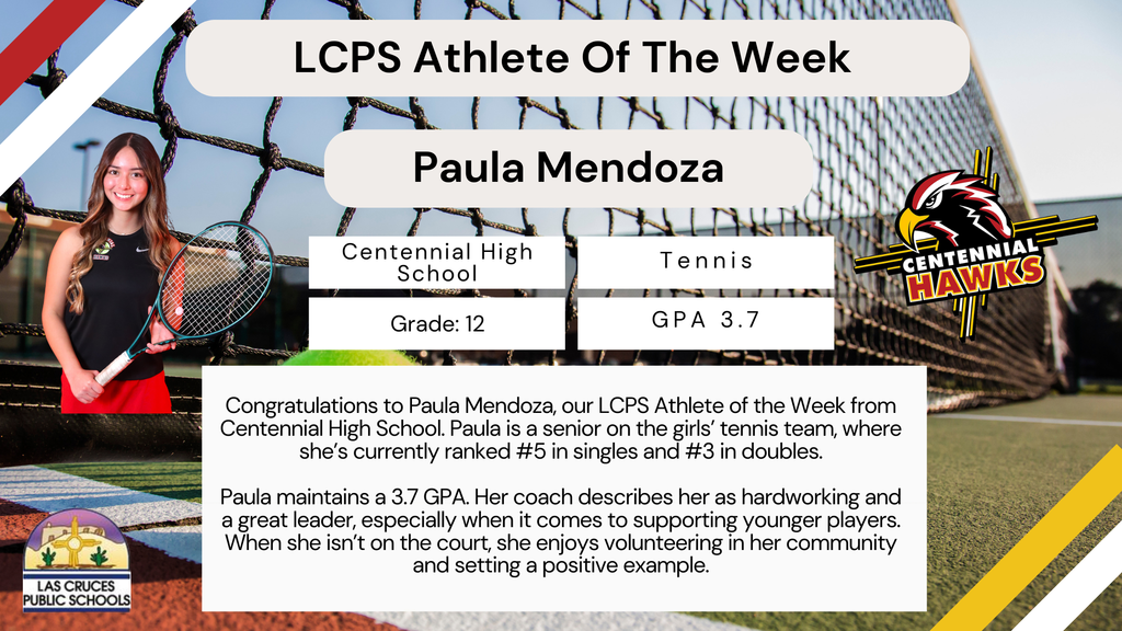 Congratulations to Paula Mendoza, our LCPS Athlete of the Week from Centennial HS!