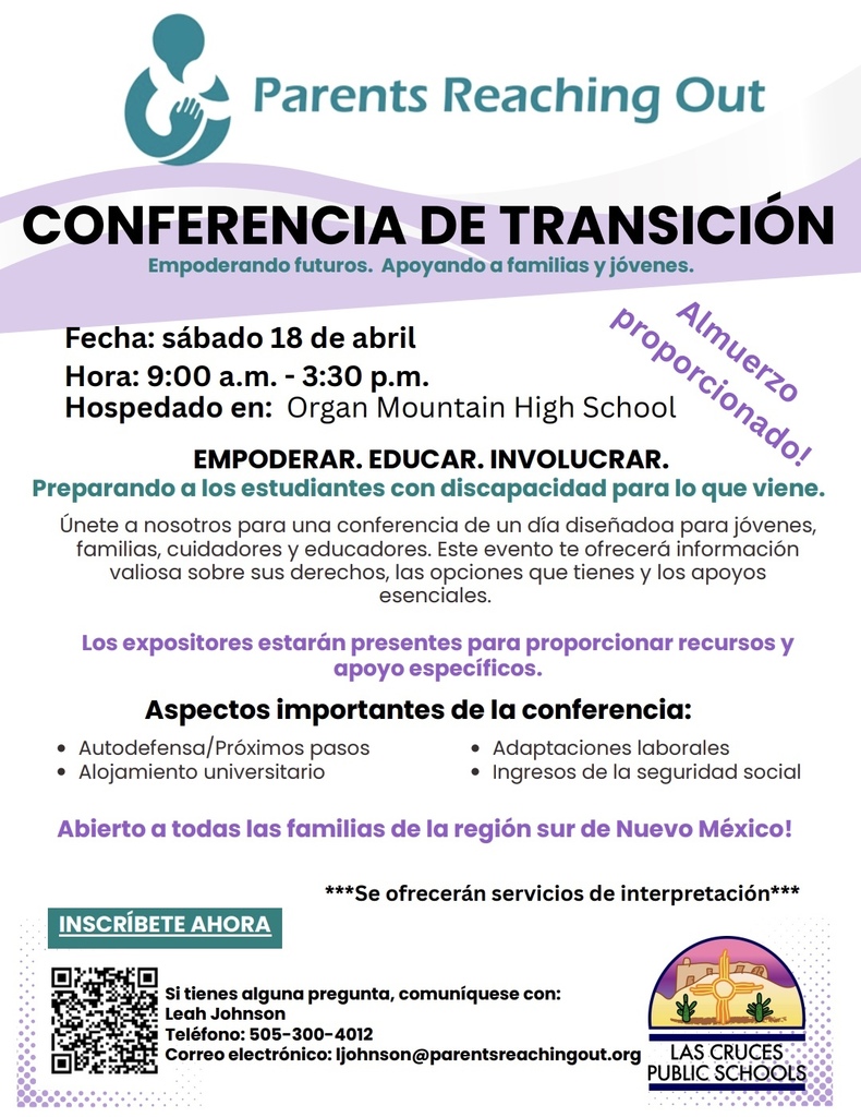 white flyer with information on the Transition Conference, Spanish