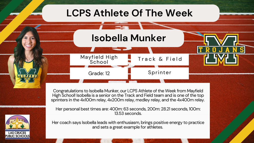 Congrats to Isobella Munker, our LCPS Athlete of the Week from MHS!