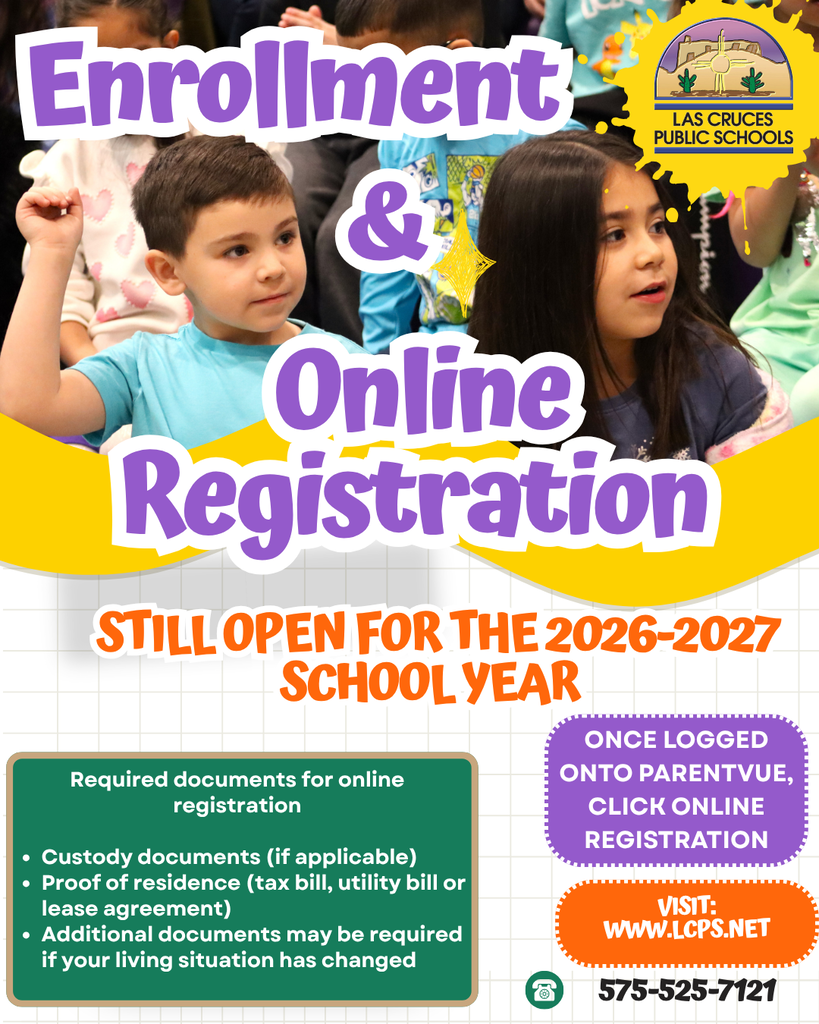 colorful flyer with students and online registration information