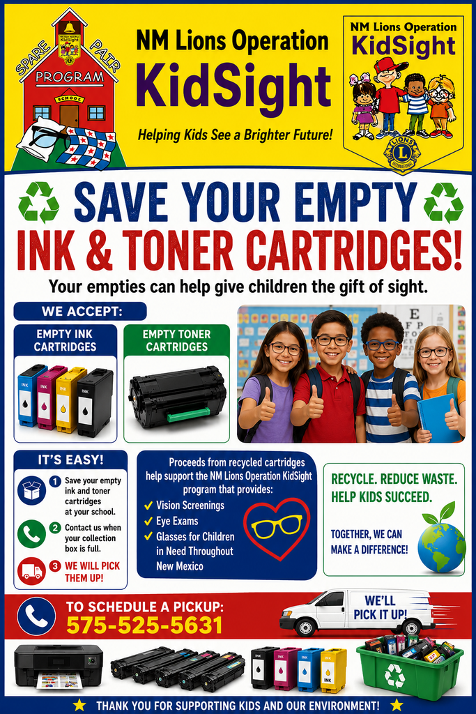 blue, green, yellow and red flyer for the NM Lions Operation KidSight program