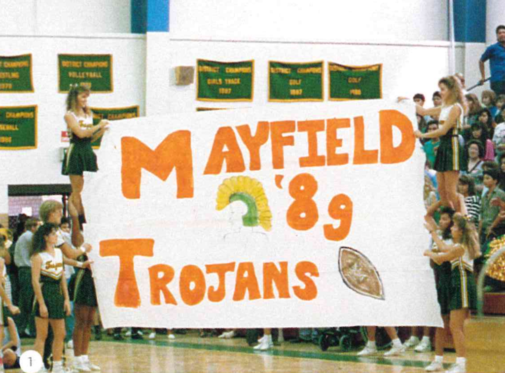 School spirit was on full display at Mayfield High School during a 1989 football pep assembly. 