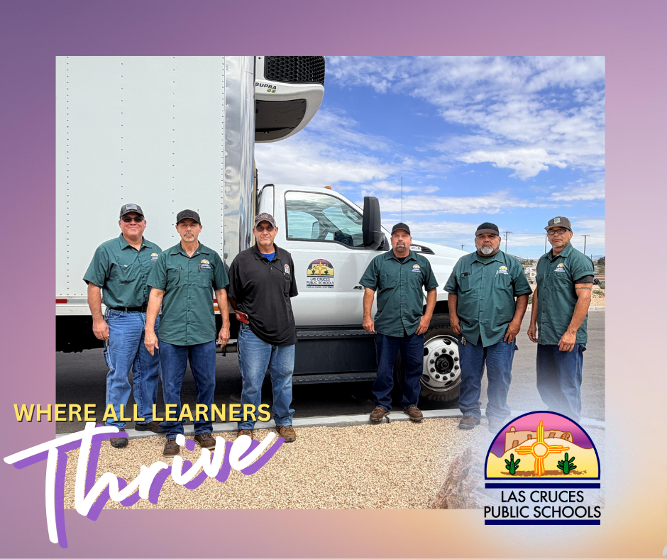 purple gradient Thrive Thursday feature with group in front of truck